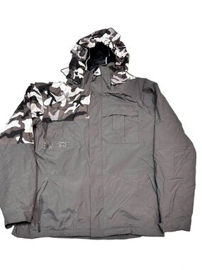 Bonfire Snow Jacket Mens XL Gray Camo Accent Full Zip Hooded Parka Waterproof
